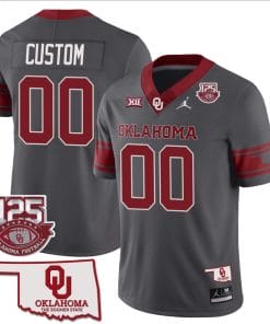 Custom Oklahoma Sooners Jersey Name and Number 125th Season Patch Football Gray