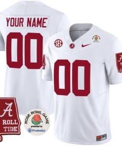 Custom Alabama Jersey Name and Number Rose Bowl Patch Football White