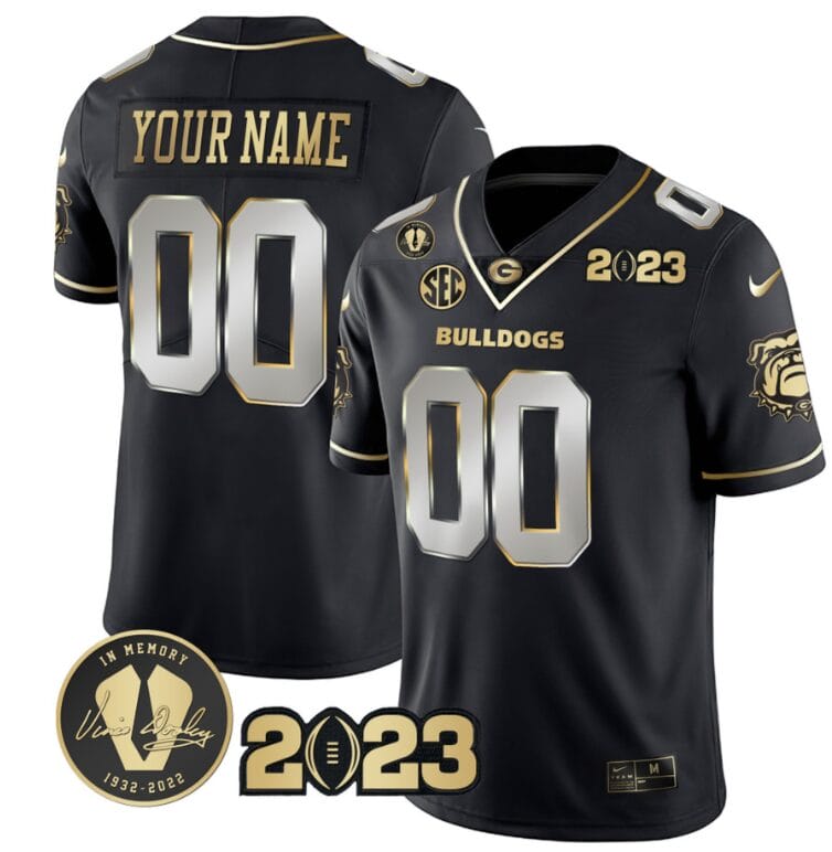 Custom Georgia Bulldogs Jersey Name and Number Football 2023 Vince Dooley Patch Gold Color Black Limited All Stitched