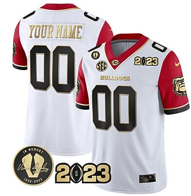 Custom Georgia Bulldogs Jersey Name and Number Football 2023 Vince Dooley Patch Red Sleeves All Stitched