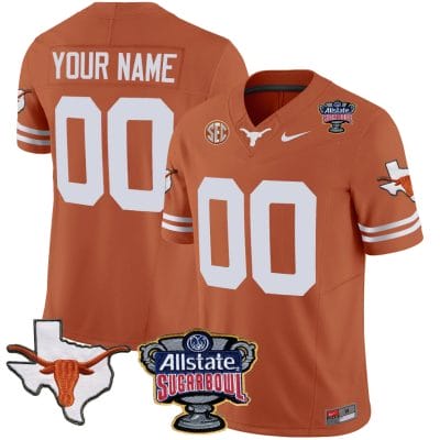 Custom Texas Longhorns Jersey Name and Number Sugar Bowl Patch Football Texas Orange