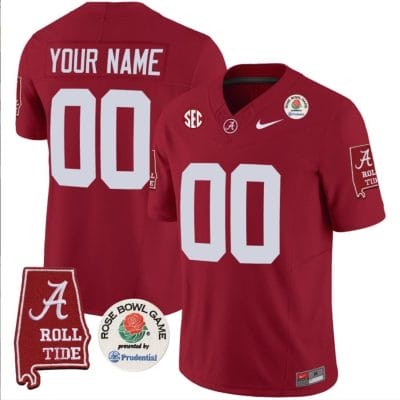 Custom Alabama Jersey Name and Number Rose Bowl Patch Football Crimson