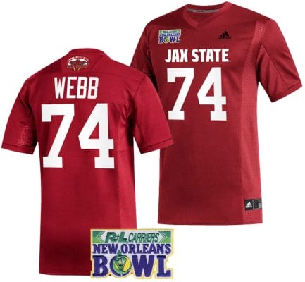 Clay Webb Jersey #74 Jacksonville State Gamecocks 2023 New Orleans Bowl Patch Football Red