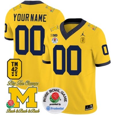 Custom Michigan Wolverines Jersey Name and Number Vapor TM 42 Honor Rose Bowl Patch Football Maize