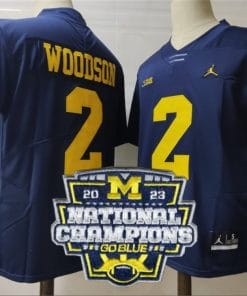 Charles Woodson Jersey #2 Michigan Wolverines Football 2023 National Champions Patch Navy