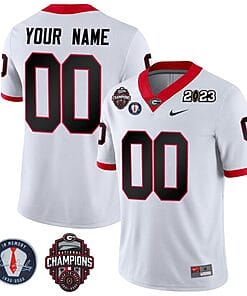 Custom Georgia Bulldogs Jersey Name and Number Football 2023 Back To Back Champions Vince Dooley Patch Regular White All Stitched