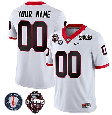 Custom Georgia Bulldogs Jersey Name and Number Football 2023 Back To Back Champions Vince Dooley Patch Regular White All Stitched