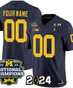 Custom Michigan Wolverines Jersey Name and Number Vapor Limited Football 2024 National Champions Patch Navy
