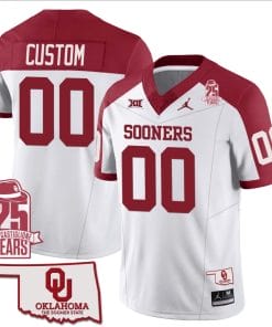 Custom Oklahoma Sooners Jersey Name and Number 25th Anniversary Patch Football Alternate White