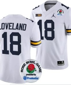 Colston Loveland Jersey #18 Michigan Wolverines Rose Bowl Game 2024 Patch College Football Playoff White