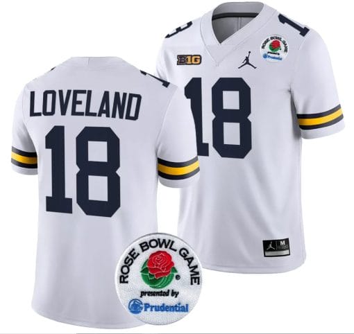 Colston Loveland Jersey #18 Michigan Wolverines Rose Bowl Game 2024 Patch College Football Playoff White