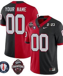 Custom Georgia Bulldogs Jersey Name and Number Football 2023 Back To Back Champions Vince Dooley Patch Split Red Black All Stitched