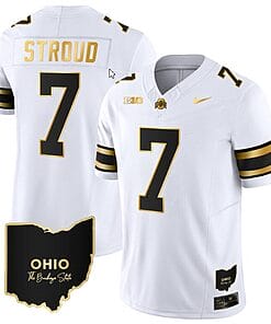 CJ Stroud Jersey #7 Ohio State Buckeyes College Football Stitched Vapor Limited Gold Ohio Patch White Gold