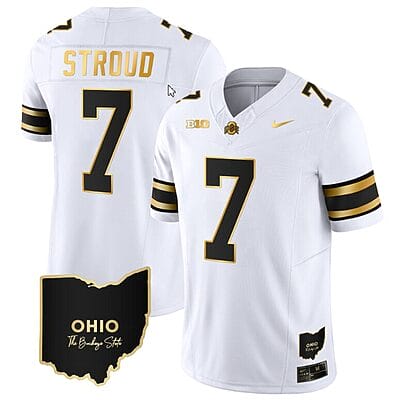 CJ Stroud Jersey #7 Ohio State Buckeyes College Football Stitched Vapor Limited Gold Ohio Patch White Gold