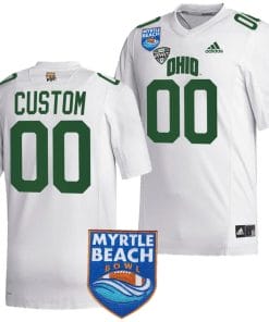 Custom Ohio Bobcats Jersey Name and Number 2023 Myrtle Beach Bowl Patch MVP White