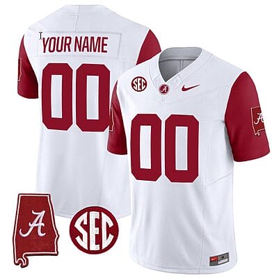 Custom Alabama Jersey Name and Number Vapor Limited Alabama Map Crimson Sleeves All Stitched