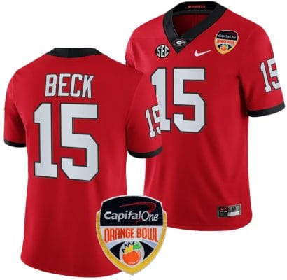 Carson Beck Jersey #15 Georgia Bulldogs Orange Bowl Patch 2023 College Football Red