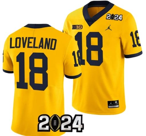 Colston Loveland Jersey #18 Michigan Wolverines 2024 Football National Championship Playoff Yellow