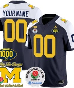 Custom Michigan Wolverines Jersey Name and Number 1000 Wins Rose Bowl Patch Alternate
