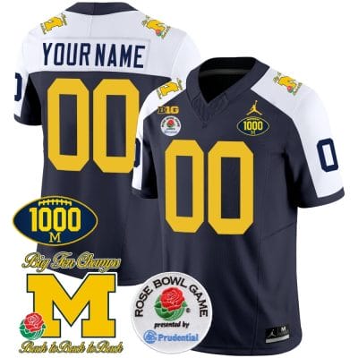 Custom Michigan Wolverines Jersey Name and Number 1000 Wins Rose Bowl Patch Alternate