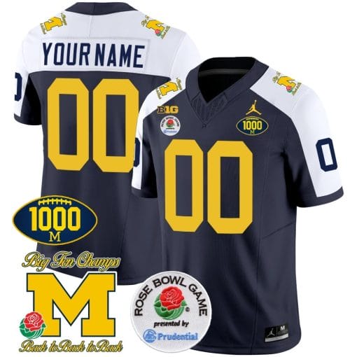Custom Michigan Wolverines Jersey Name and Number 1000 Wins Rose Bowl Patch Alternate
