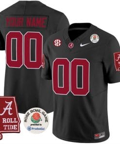 Custom Alabama Jersey Name and Number Rose Bowl Patch Football Black