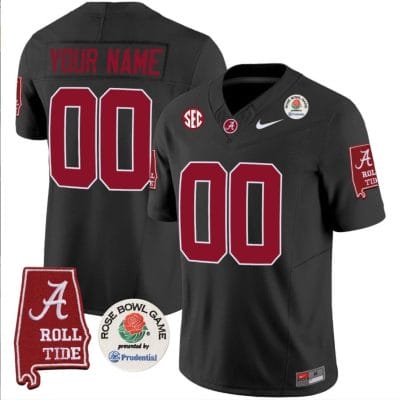 Custom Alabama Jersey Name and Number Rose Bowl Patch Football Black