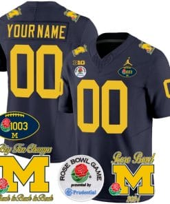 Custom Michigan Wolverines Jersey Name and Number Vapor 1003 Wins Rose Bowl Patch Football Navy