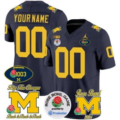 Custom Michigan Wolverines Jersey Name and Number Vapor 1003 Wins Rose Bowl Patch Football Navy