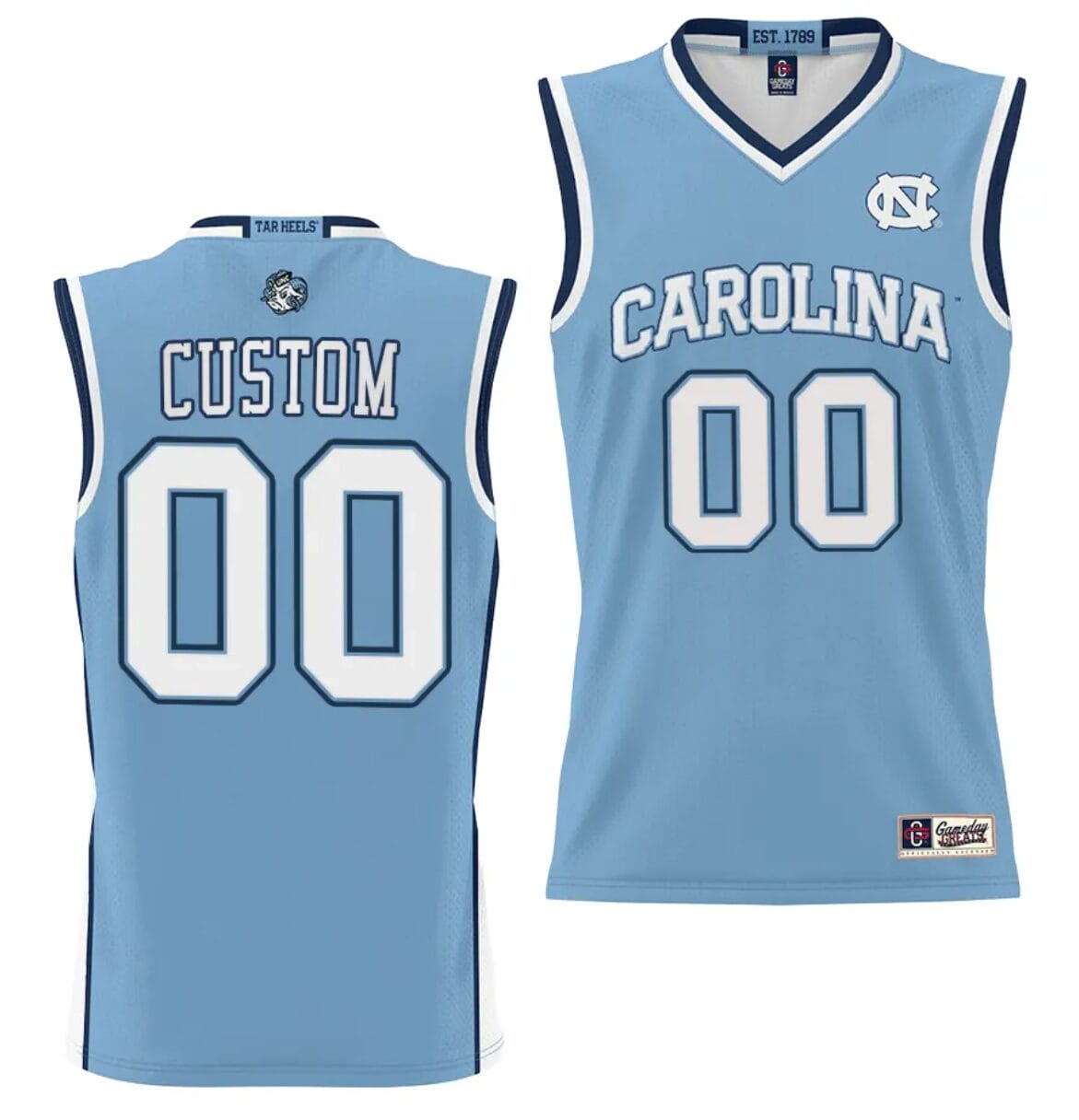 Custom UNC Tar Heels Jersey Name and Number College NIL Basketball Lightweight Blue