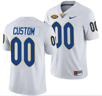 Custom Pitt Panthers Jersey Name and Number White College Football Replica Uniform