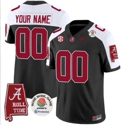 Custom Alabama Jersey Name and Number Rose Bowl Patch Football Black Alternate