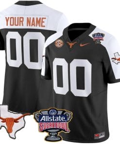 Custom Texas Longhorns Jersey Name and Number Sugar Bowl Patch Football Black Alternate
