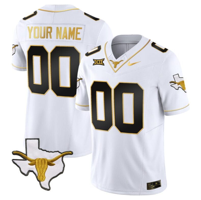 Custom Texas Longhorn Jersey Name and Number Gold Vapor Limited College Football White Gold