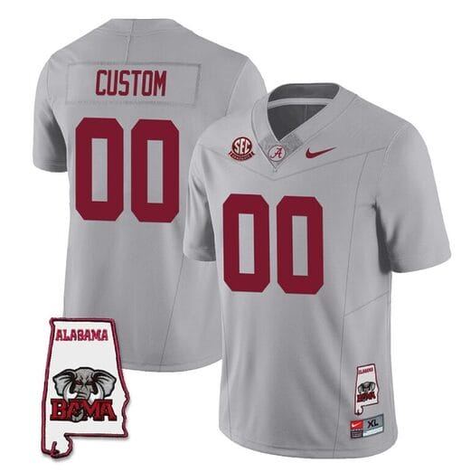 Custom Alabama Jersey Name and Number Football College SEC Graduate Map Patch Gray All Stitched