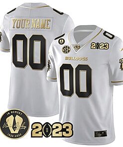 Custom Georgia Bulldogs Jersey Name and Number Football 2023 Vince Dooley Patch White Gold All Stitched