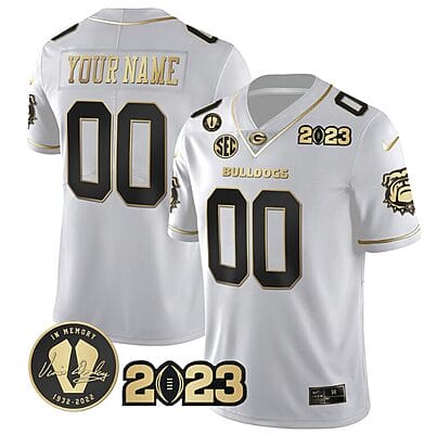 Custom Georgia Bulldogs Jersey Name and Number Football 2023 Vince Dooley Patch White Gold All Stitched