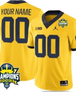 Custom Michigan Wolverines Jersey Name and Number 2023 Big Ten Champions Patch Maize