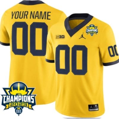Custom Michigan Wolverines Jersey Name and Number 2023 Big Ten Champions Patch Maize