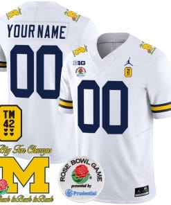 Custom Michigan Wolverines Jersey Name and Number Vapor TM 42 Honor Rose Bowl Patch Football White