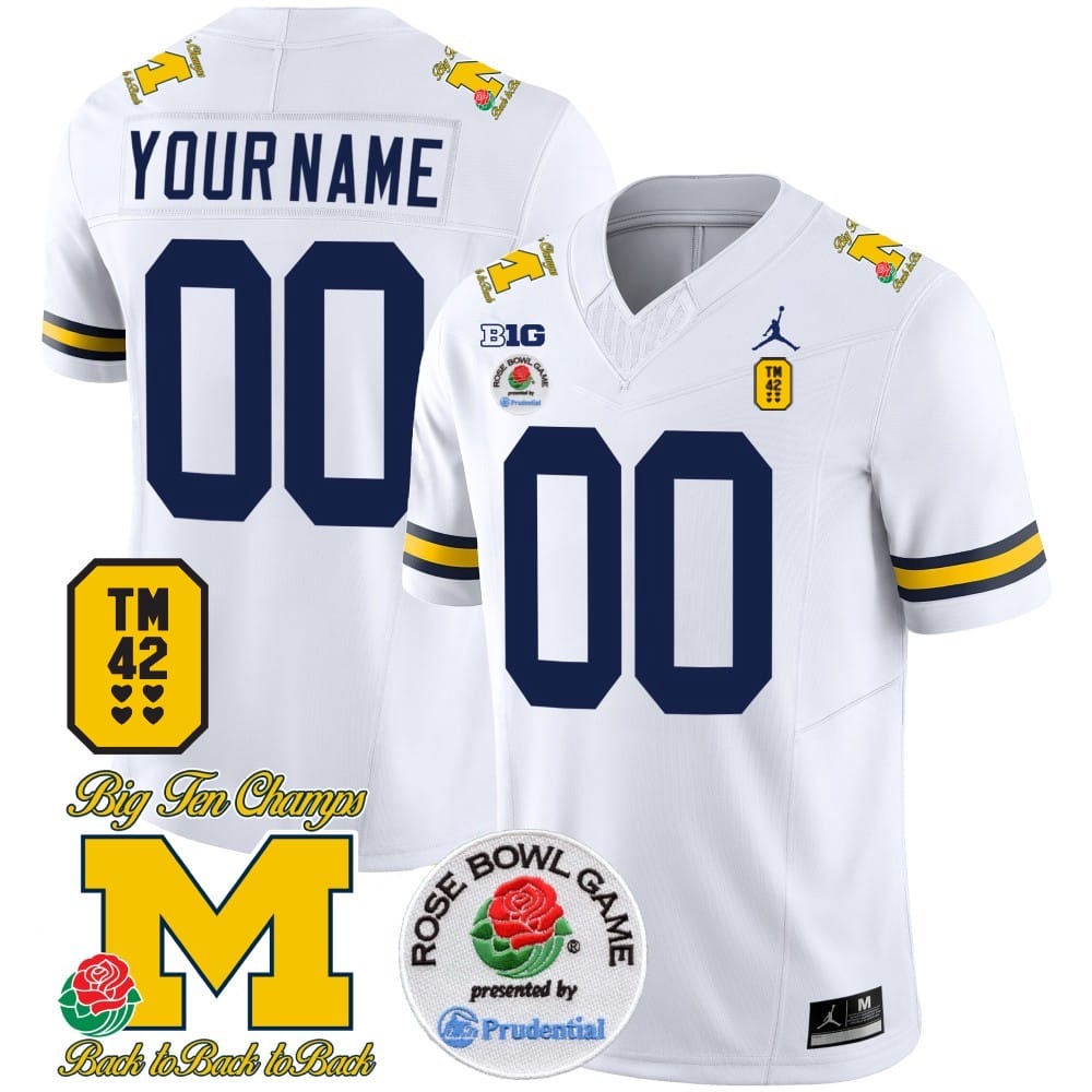 Custom Michigan Wolverines Jersey Name and Number Vapor TM 42 Honor Rose Bowl Patch Football White