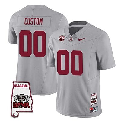Custom Alabama Jersey Name and Number Football College SEC Map Patch Gray All Stitched