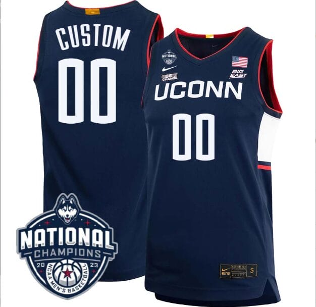 Custom UConn Huskies Jersey Name and Number 2023 National Champions College Basketball Navy