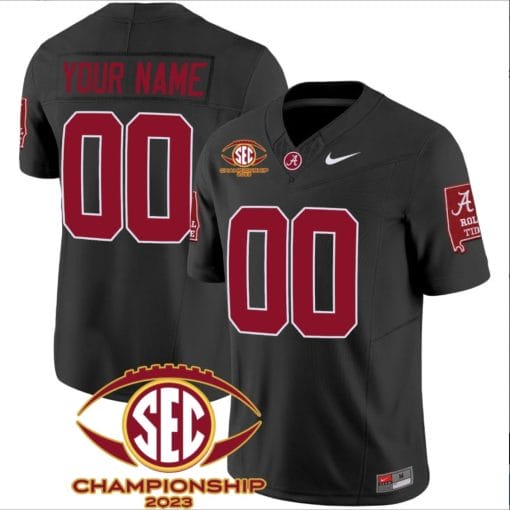 Custom Alabama Jersey Name and Number SEC Championship 2023 Patch Basic Football Black
