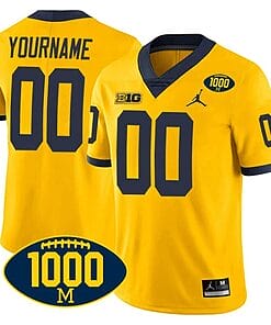 Custom Michigan Wolverines Jersey Name and Number 1000 Wins Patch Football Yellow