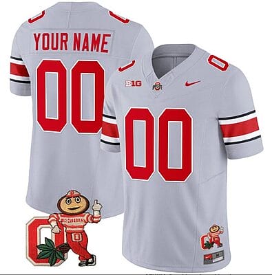 Custom Ohio State Jersey Name and Number Mascot Patch College Football Gray