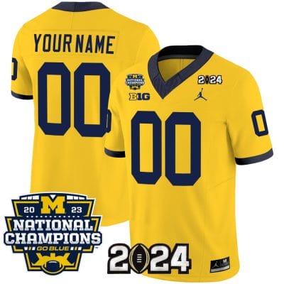 Custom Michigan Wolverines Jersey Name and Number Vapor Limited Football 2024 National Champions Patch Maize