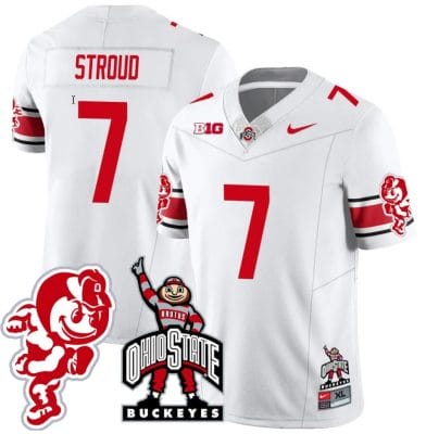 CJ Stroud Jersey #7 Ohio State Buckeyes Football Stitched Brutus Buckeye Patch White