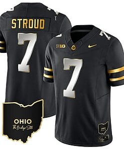 CJ Stroud Jersey #7 Ohio State Buckeyes College Football Stitched Vapor Limited Gold Ohio Patch Black Limited