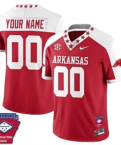 Custom Arkansas Razorback Jersey Name and Number Football The Natural State Patch Red Alternate